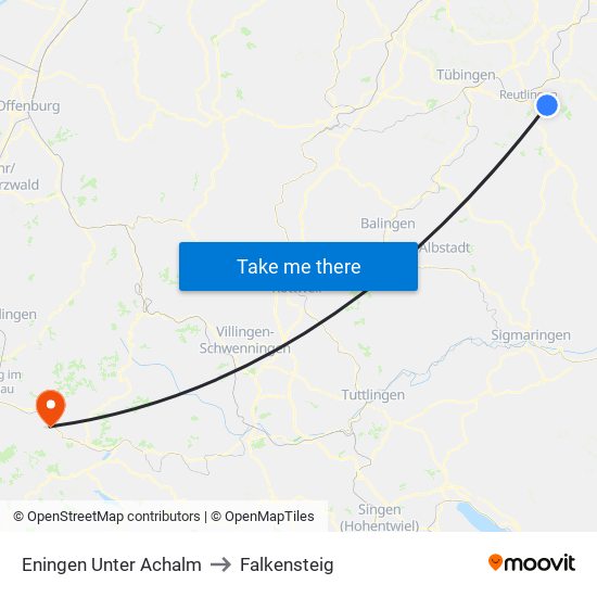 Eningen Unter Achalm to Falkensteig map