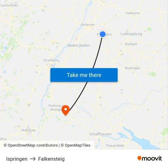 Ispringen to Falkensteig map