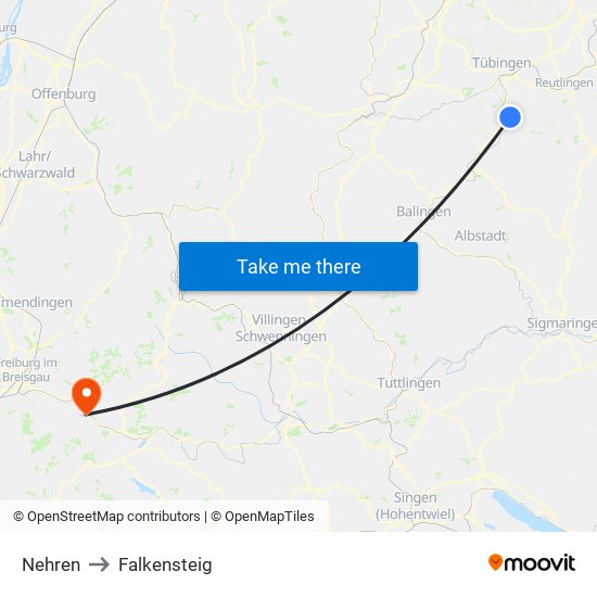 Nehren to Falkensteig map