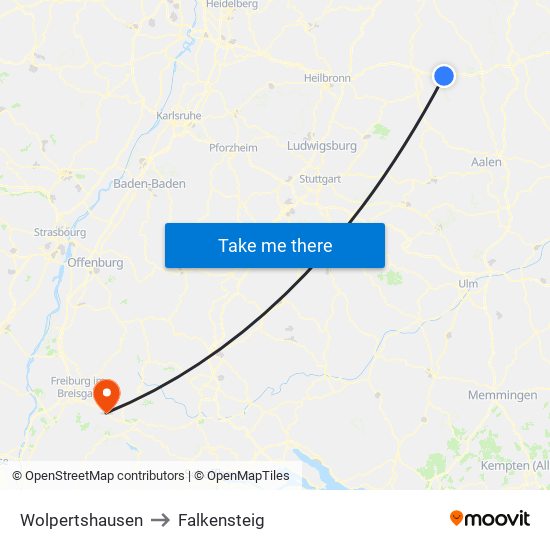 Wolpertshausen to Falkensteig map