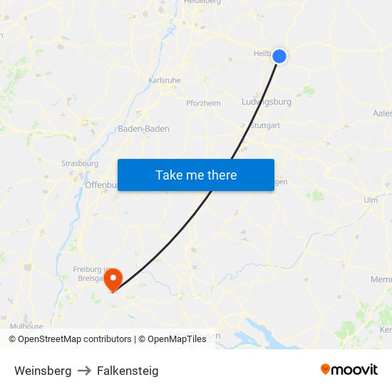 Weinsberg to Falkensteig map