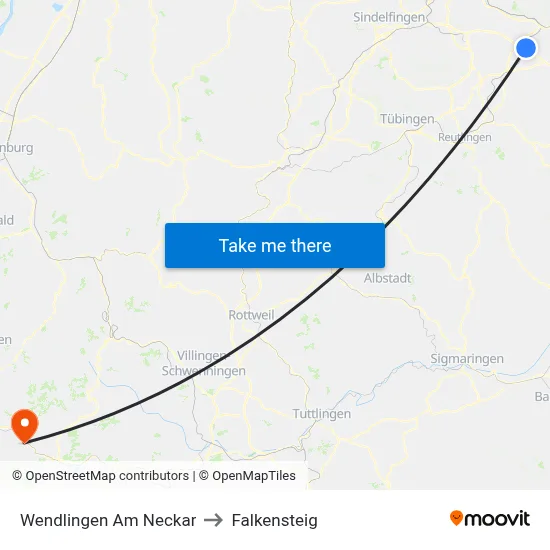 Wendlingen Am Neckar to Falkensteig map