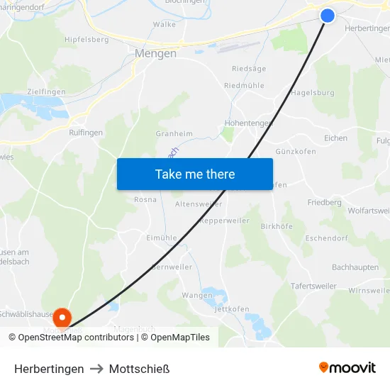 Herbertingen to Mottschieß map