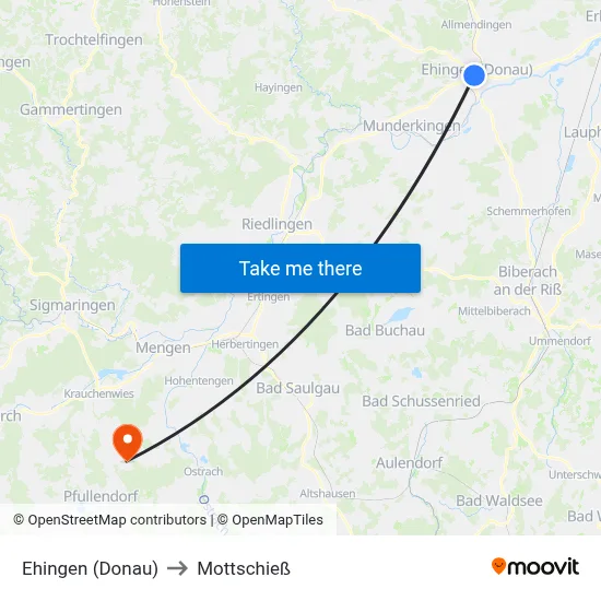 Ehingen (Donau) to Mottschieß map