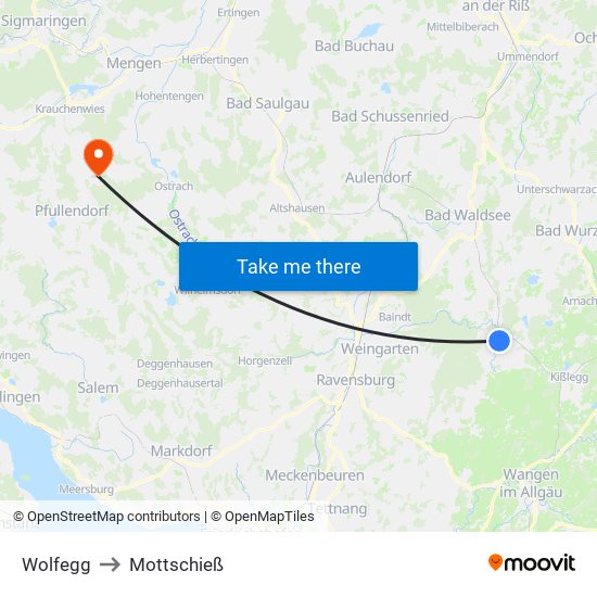 Wolfegg to Mottschieß map