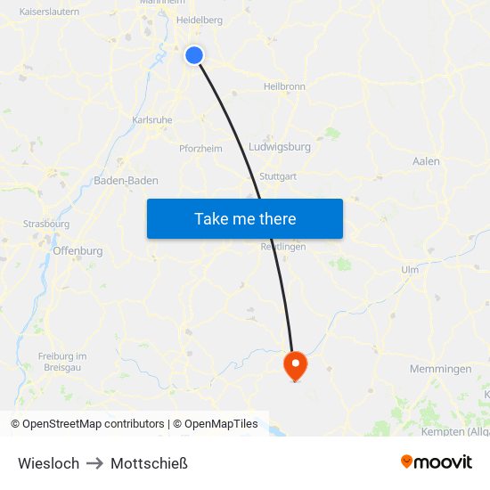 Wiesloch to Mottschieß map