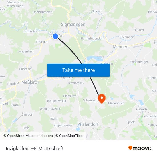 Inzigkofen to Mottschieß map