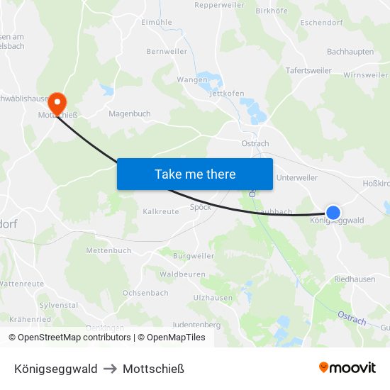 Königseggwald to Mottschieß map