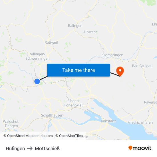 Hüfingen to Mottschieß map