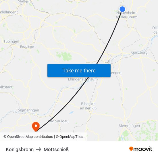 Königsbronn to Mottschieß map