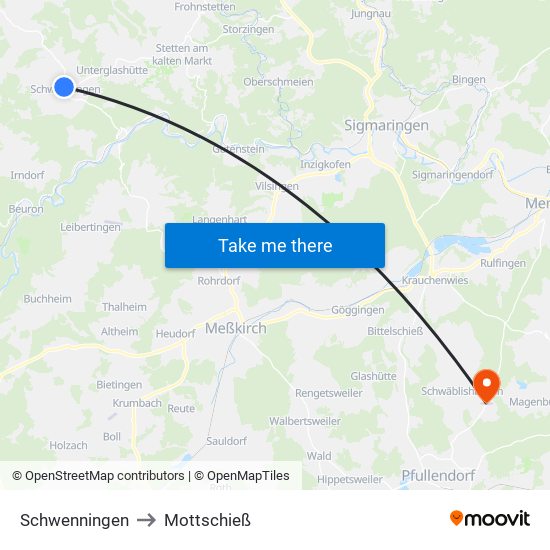 Schwenningen to Mottschieß map