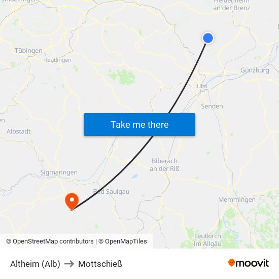 Altheim (Alb) to Mottschieß map