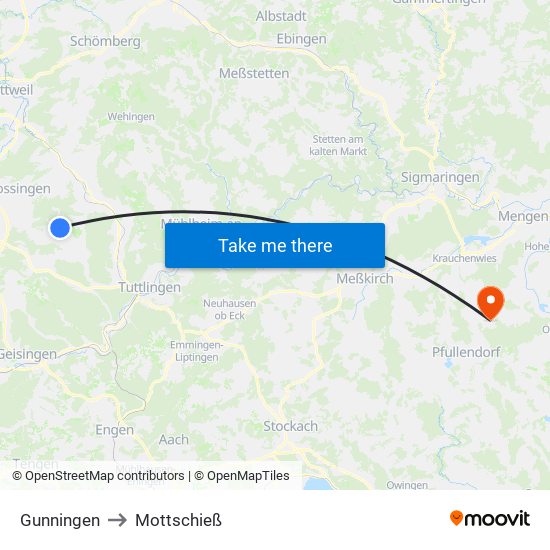 Gunningen to Mottschieß map