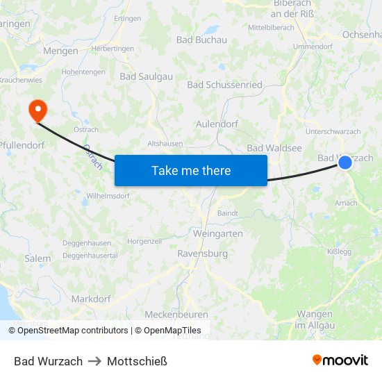Bad Wurzach to Mottschieß map