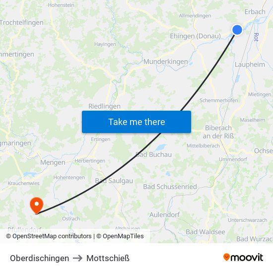 Oberdischingen to Mottschieß map