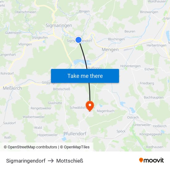 Sigmaringendorf to Mottschieß map
