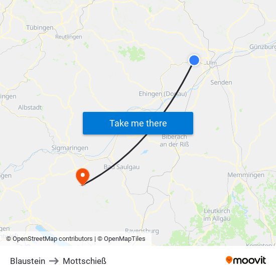 Blaustein to Mottschieß map