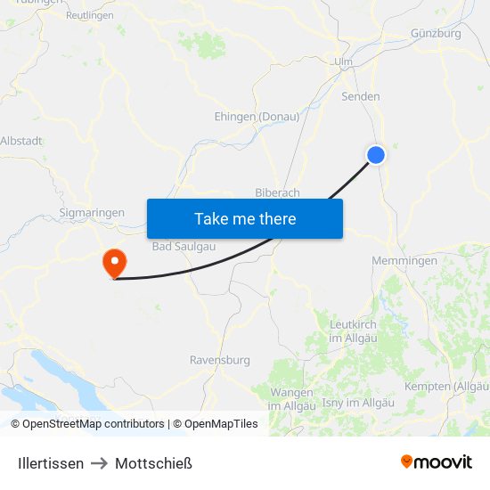 Illertissen to Mottschieß map