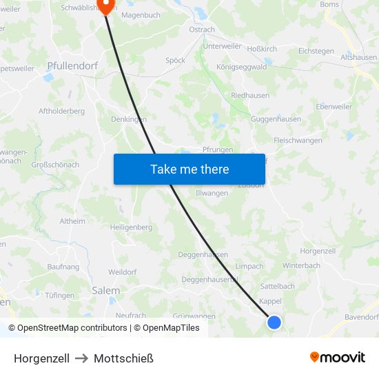 Horgenzell to Mottschieß map