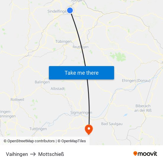 Vaihingen to Mottschieß map