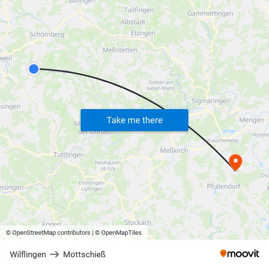 Wilflingen to Mottschieß map