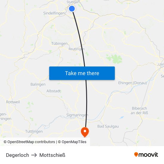 Degerloch to Mottschieß map