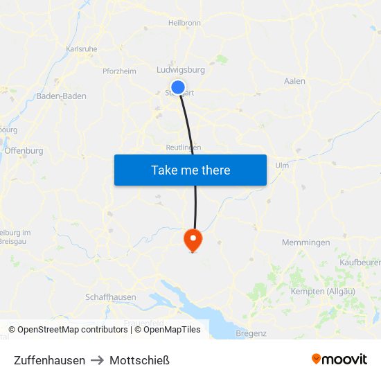 Zuffenhausen to Mottschieß map