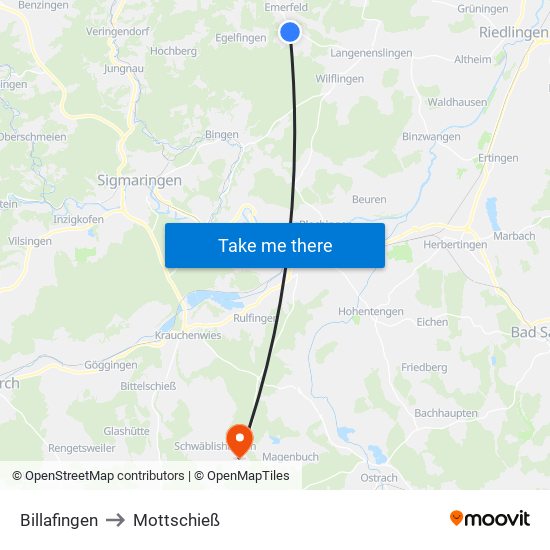 Billafingen to Mottschieß map