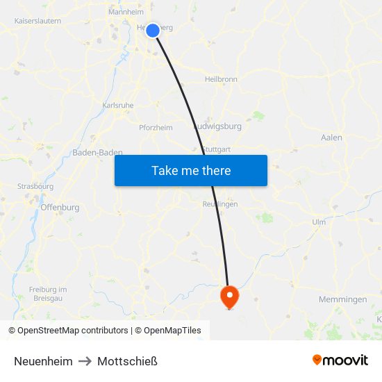 Neuenheim to Mottschieß map