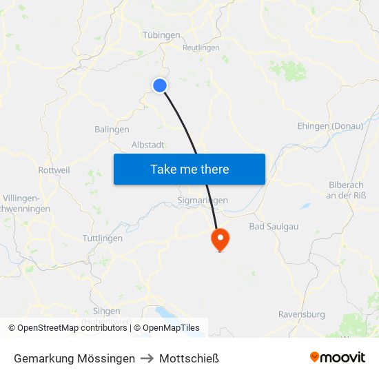 Gemarkung Mössingen to Mottschieß map