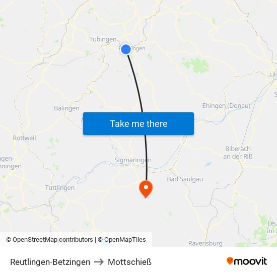 Reutlingen-Betzingen to Mottschieß map