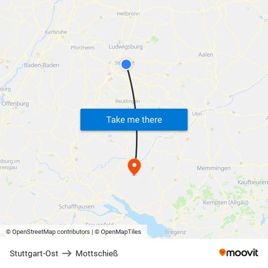 Stuttgart-Ost to Mottschieß map