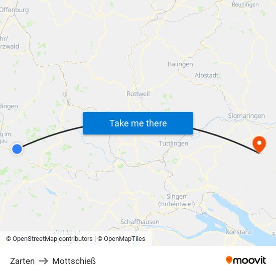 Zarten to Mottschieß map