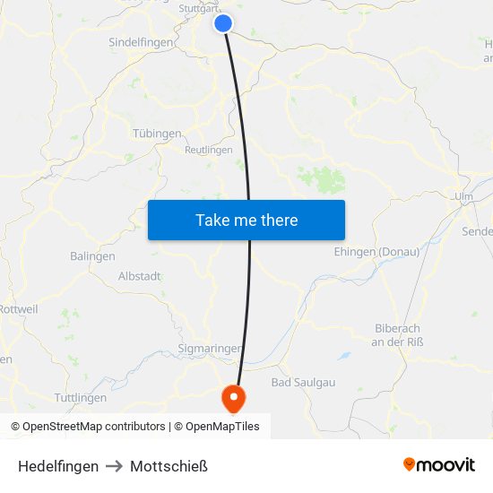 Hedelfingen to Mottschieß map