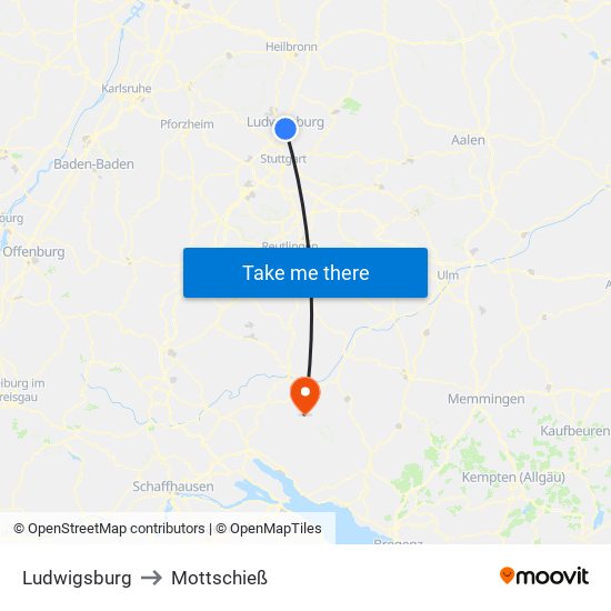 Ludwigsburg to Mottschieß map