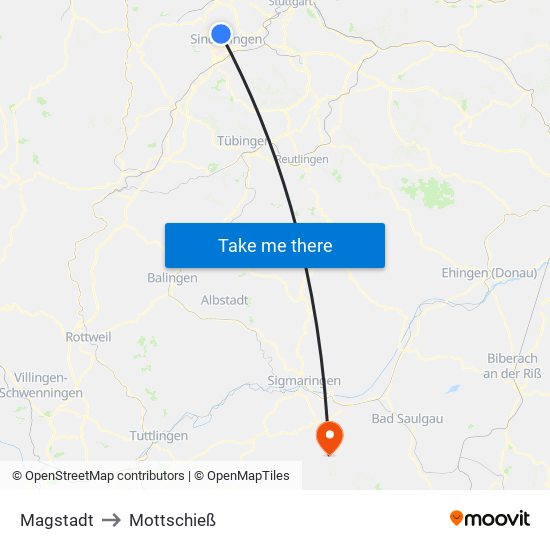 Magstadt to Mottschieß map