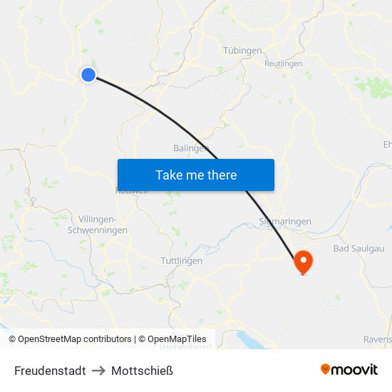 Freudenstadt to Mottschieß map