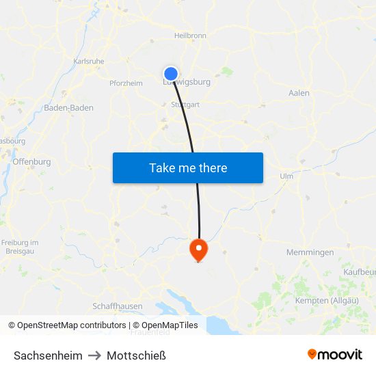 Sachsenheim to Mottschieß map