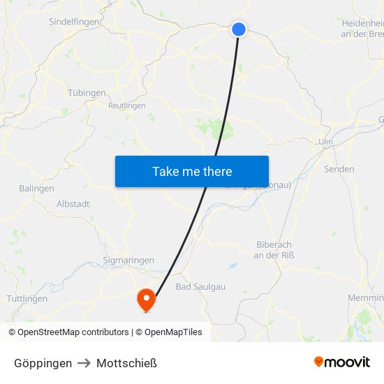 Göppingen to Mottschieß map