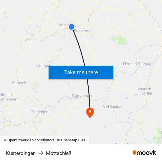 Kusterdingen to Mottschieß map