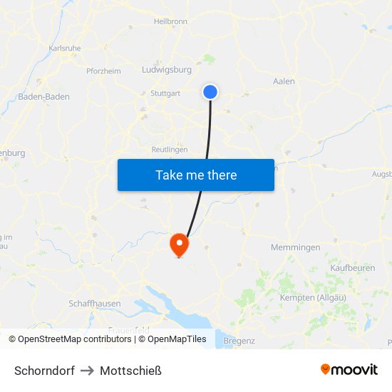 Schorndorf to Mottschieß map