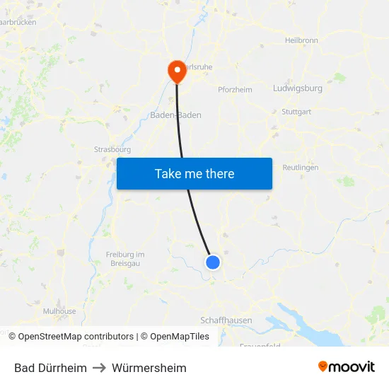 Bad Dürrheim to Würmersheim map