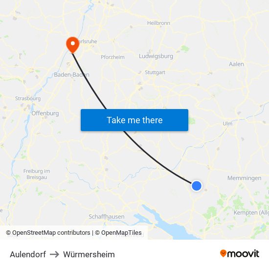 Aulendorf to Würmersheim map