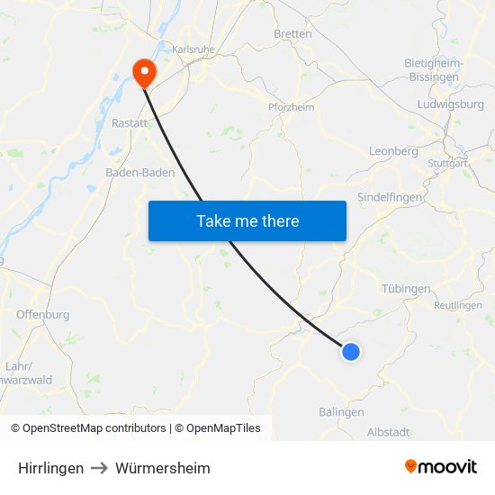 Hirrlingen to Würmersheim map