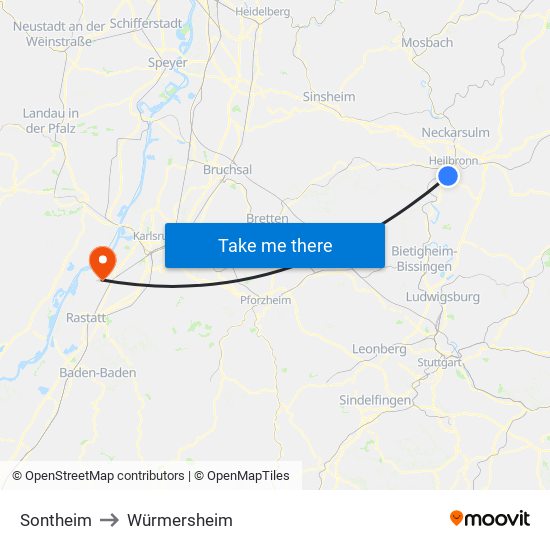 Sontheim to Würmersheim map
