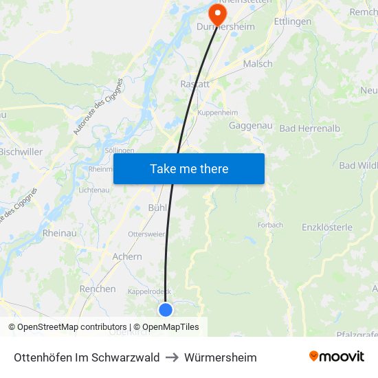 Ottenhöfen Im Schwarzwald to Würmersheim map