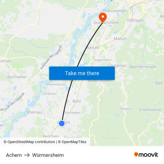 Achern to Würmersheim map