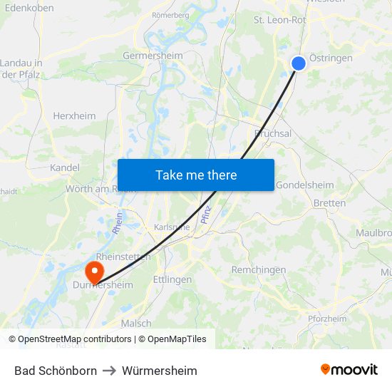 Bad Schönborn to Würmersheim map