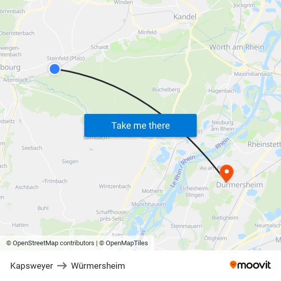 Kapsweyer to Würmersheim map