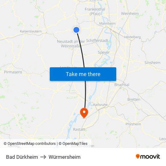Bad Dürkheim to Würmersheim map